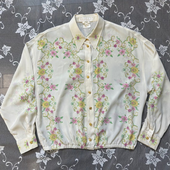 Vintage Escada silk floral blouse - image 3