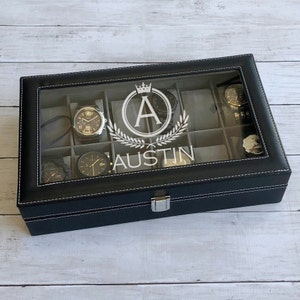 Custom Watch Box, Personalized Watch Box, Watch Case, Watch Box for Men, Groomsman Gift, Best Man Gift, Gifts for Dad, 12 Slots Watch Box