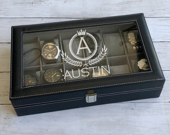 Custom Watch Box, Personalized Watch Box, Watch Case, Watch Box for Men, Groomsman Gift, Best Man Gift, Gifts for Dad, 12 Slots Watch Box