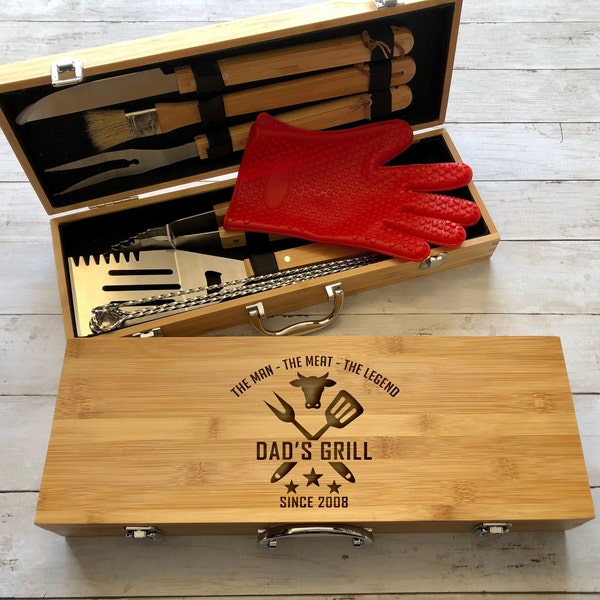 Engraved BBQ Set, BBQ Gift, Grilling Tools, Grill Set, Custom BBQ Set, Grill Master, Dad Gift, Personalized Grilling, Engraved Spatula