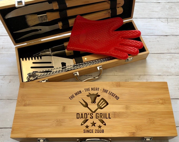 Engraved BBQ Set, BBQ Gift, Grilling Tools, Grill Set, Custom BBQ Set, Grill Master, Dad Gift, Personalized Grilling, Engraved Spatula