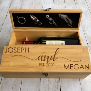 Engraved Wine Box, Wine Bottle Opener, Custom Wine Box, Anniversary Wine Box, Wine Gift for Couple, Personalized Wine Box, Wine Holder