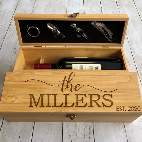 Wedding Wine Box, Wine Bottle Opener, Wine Box, Mothers Day Gift, Engraved Wine Box, Ceremony Wine Box, Personalized Wine Box Gift Set