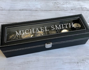 Caja de reloj para los hombres, caja de reloj personalizada, caja de reloj personalizada, caja de joyería, caja de almacenamiento de valet, almacenamiento de joyas, regalos para él, regalo de novio