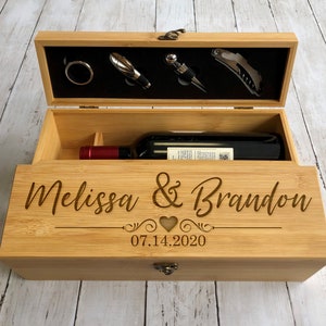 Wooden Wine Box, Wine Box, Wedding Wine Box, Wedding Gift for Couple, Engraved Wine Opener, Personalized Wine Box Gift Set, Wine Opener image 2