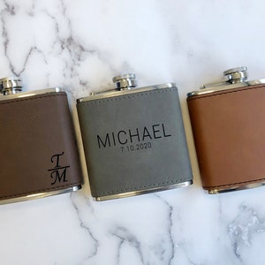 Engraved Flask, Personalized Flask, Flask For Women, Groomsmen Flask Set, Leather Flask, Wedding Flask, Black Flask, Monogrammed Flask