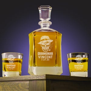 Engraved Whiskey Decanter Set, Groomsmen Proposal Gift Ideas