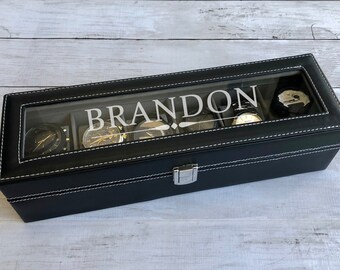 Regalo de novio, caja de reloj personalizada, caja de reloj personalizada, caja de joyería, almacenamiento de joyas, regalos para él, regalo de novio, 6 ranuras caja de reloj