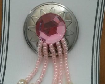 Pink Seed Bead and Pearl Style Concho Lapel Pin; Great for Dinner, Weddings, Everyday