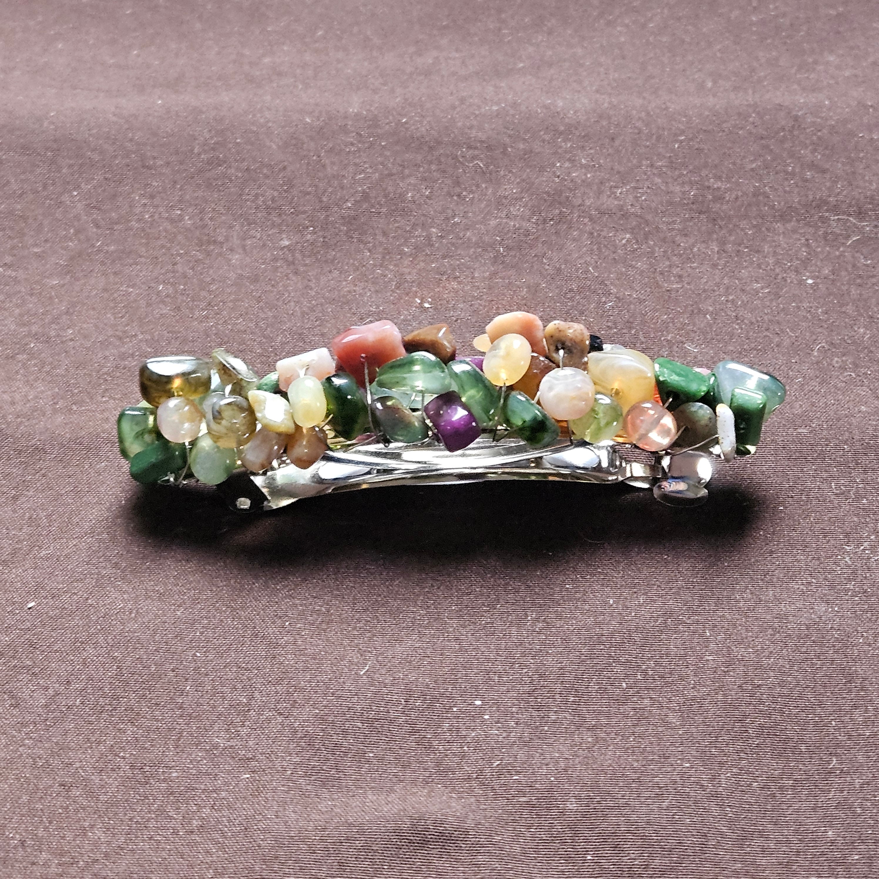 Multi-Color Gemstone Chip Hair Barrette - Purple & Teal Handmade Multi-colored Stone Chip Barrette - Elegant Hair  main image 2