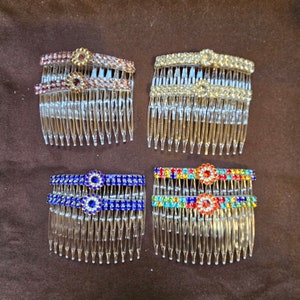 Handmade Floral Gemstone Combs - Set of 2 - Great for Day Wear, Prom, Weddings, Celebrations and Gift Giving