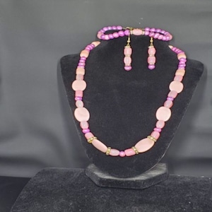 Rosa Glasperlen & Perlen Halsketten Set