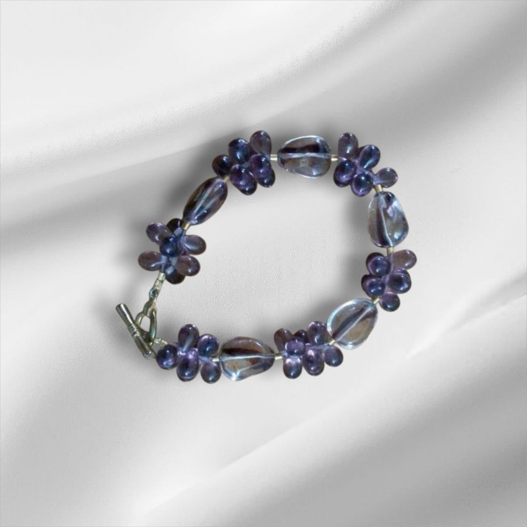 エルテ「Les Bijoux de Perles」シルクスクリーン 直筆サイン Handmade Purple Teardrop Beaded Bracelet: Glass Toggle Closure - Etsy