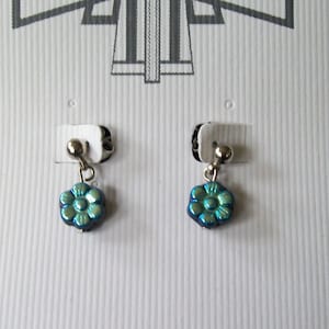 Iridescent Hematite Floral Earrings: Handmade Flower Post Earrings
