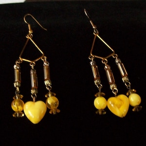 Yellow Heart Gold Fishhook Duster Earrings