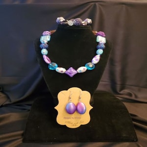 Purple Blue & Silver Necklace Set