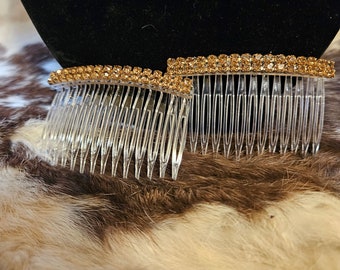 Handmade Bronze Crystal Hair Combs: Gemstone Hair Accessories - Set of 2