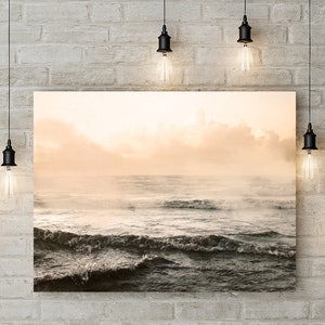 Moody Ocean Wall Art, Ocean Waves Art Print, Beach Sunset