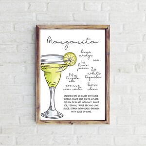 Margarita Cocktail Recipe Art Print, Bar Wall At, Man Cave Art Print