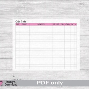 Rastreador de pedidos rosa, rastreador imprimible, pedidos comerciales, registro de pedidos, registro de ventas imprimible, descarga digital, tamaños de carta A4 de EE. UU.
