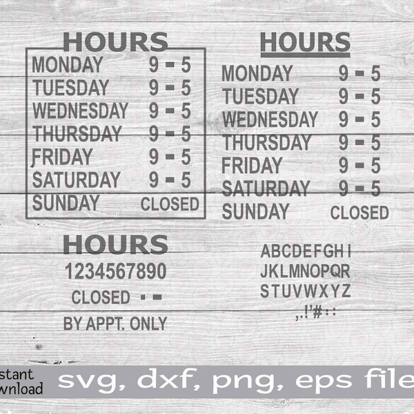 Business Hours svg png, Hours of Operations, Business Sign Clip Art, Hours Personalized, Personalized Business Hours Sign, Editable Sign svg