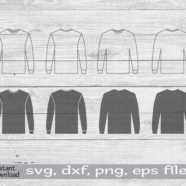 Long Sleeve T-shirt svg, Tee Vector, Unisex Tee Clip art, Long Sleeve T-shirt Outline, Tee png eps dxf svg, Silhouette Tee, solid Tee