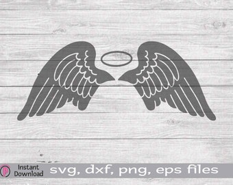 Angel Wings with Halo SVG PNG, Angel Wings Vector, Clip Art, Angel Wings Solid, Wings in Heaven, Template, Digital Download