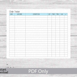 Seguimiento de pedidos, Seguimiento imprimible, Pedidos comerciales, Registro de pedidos, Registro de ventas imprimible, Descarga digital, Tamaños de carta A4 de EE. UU.