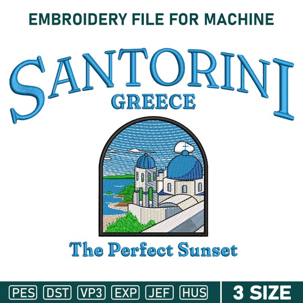 Santorini Greece machine embroidery design, Download City location file, Greece embroidery file, 3 Sizes, Instant Download