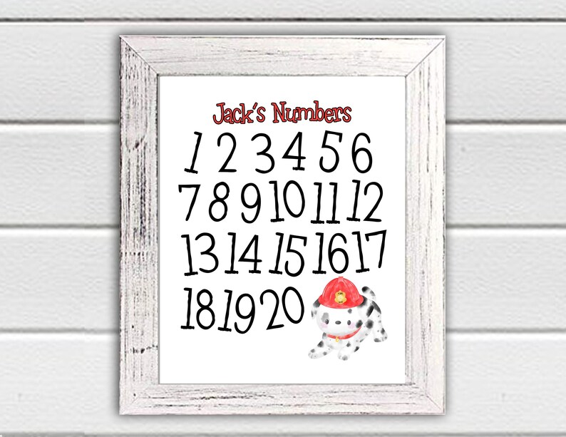 Firefighter Dalmatian Alphabet Letters And Numbers Set of 2 Educational Print