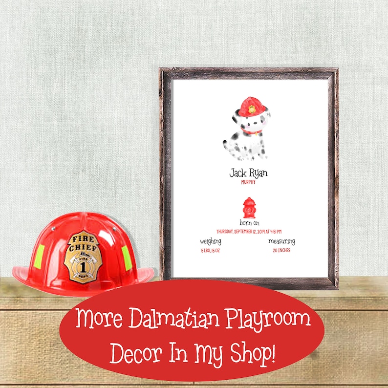 Firefighter Dalmatian Alphabet Letters And Numbers Set of 2 Educational Print