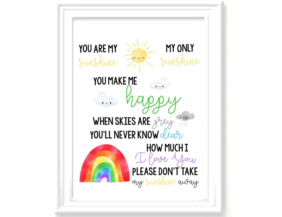 You Are My Sunshine Nursery Decor Poem Playroom Wall Art - Etsy