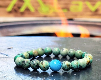 Blauwe steen armband - blauwe apatiet &Afrikaanse turquoise kralen armband - edelsteen armband - perfect cadeau voor echtgenoot