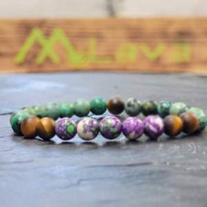 Jade Bracelet - Purple Stone Bracelet  - Jade, Tiger Eye, African Turquoise - Beaded Bracelet - Jade Bracelet Men