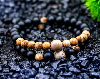 Mens Beaded Bracelet - Onyx & Picture Jasper Beaded Bracelet - Bracelet Set