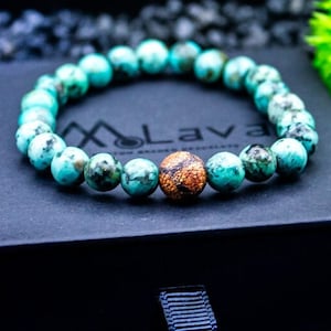 Pulsera de cuentas para hombre - Moda masculina - Regalo para hombre - Turquesa africana y ágata africana - Pulsera de cuentas de 8 mm