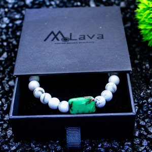 Bracelet - Howlite Bracelet - Green Agate - 8mm Beaded Bracelet