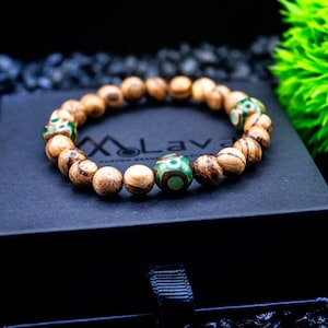 Tribal Beaded Bracelet - Wood & Agate Gemstones - Gifts for Him