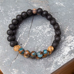 Beaded Bracelet Set for Men Blue and Gold Beaded Bracelet, Jasper, Lava ...