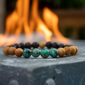 Lava Stone Bracelet Wood beaded Bracelet for Men - Essential Oil  Bracelet For Him, African Turquoise, Mala Wood Beads