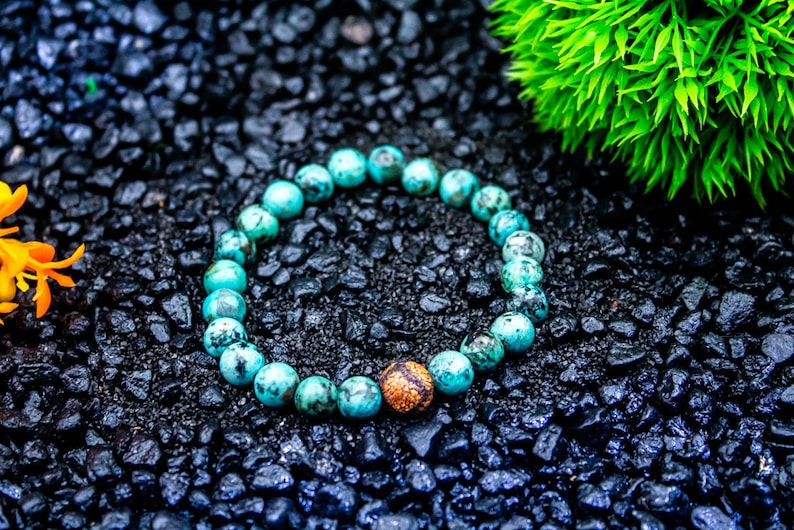 Bracelet de perles pour homme Mode homme Cadeau pour homme Turquoise africaine et agate africaine Bracelet de perles de 8 mm image 4