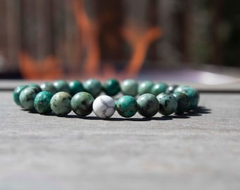 Mens Beaded Bracelet - Howlite - African Turquoise