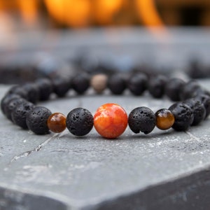 Orange Agate Bracelet Mens - Tiger Eye Collection - 8mm Lava Stone Beaded Bracelet