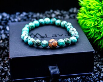 Mens Beaded Bracelet - Mens Fashion -  Gift For Men - African Turquoise & African Agate - 8mm Beaded Bracelet