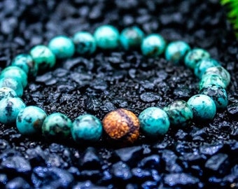 Bracelet de perles pour homme - Mode homme - Cadeau pour homme - Turquoise africaine et agate africaine - Bracelet de perles de 8 mm