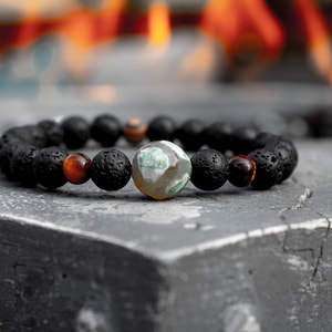 Tibetan Agate Bracelet Mens - Tiger Eye Collection - Lava Bead Bracelet