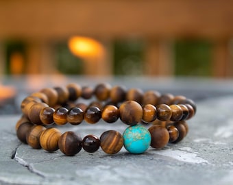 Tiger Eye Bracelet Men - Bracelets for Men -  Matte Tiger Eye - Tiger Eye Stretch Bracelet - Set of 2 Gift for Husband, Boyfriend, Him