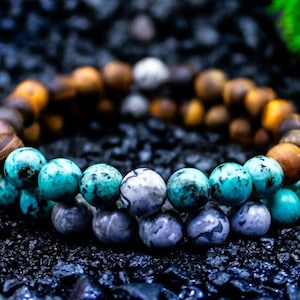 Jewelry For Men - Mens Stacked Beaded Bracelet - Tiger Eye, African Turquoise, Jasper
