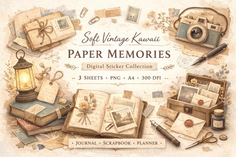 Vintage-Journal-Sticker zum Ausdrucken | Weiche Vintage-Kawaii ...