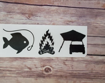 Fish Fire Rooftop Tent Vinyl Decal Sticker 9"x3"